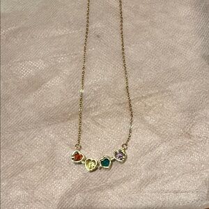 Gold Heart Necklace with Multicolor Gemstones